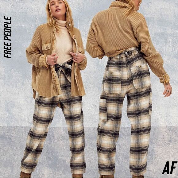 FREE PEOPLE KYE PLAID WOOL HIGH RISE PANTS TROUSERS NEW SIZE 8 - Picture 1 of 7